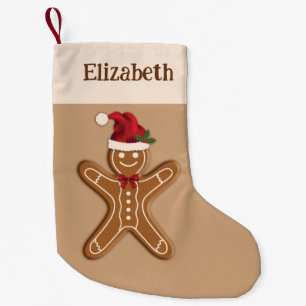 Calcetín Navideño Pequeño Galleta de Jengibre Navideña Festiva & Nombre Pers