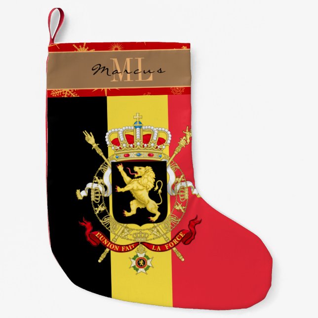 Calcetín Navideño Pequeño Ganadería de la bandera belga, Bélgica, copo de ni (Anverso)