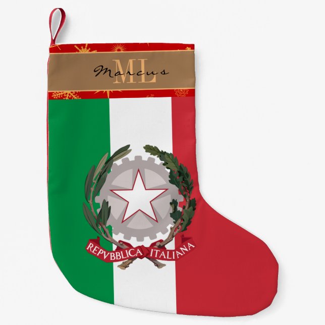 Calcetín Navideño Pequeño Ganadería de la bandera italiana, Italia, monogram (Anverso)