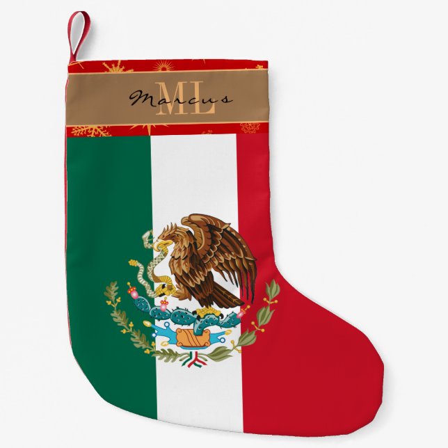 Calcetín Navideño Pequeño Ganadería de la bandera mexicana, México, monogram (Anverso)