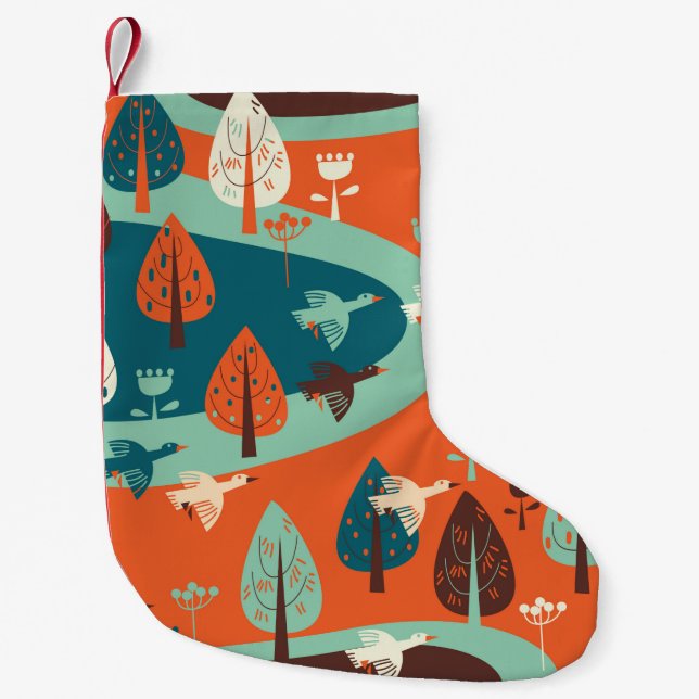Calcetín Navideño Pequeño gansos y bosques (Anverso)