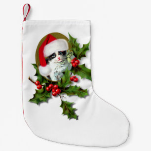 Calcetín Navideño Pequeño Gatito de Navidad añejo estilo