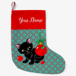 Calcetín Navideño Pequeño Gatito negro lindo personalizado