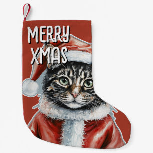 Calcetín Navideño Pequeño Gato con traje de Papá Noel - Navidades 1