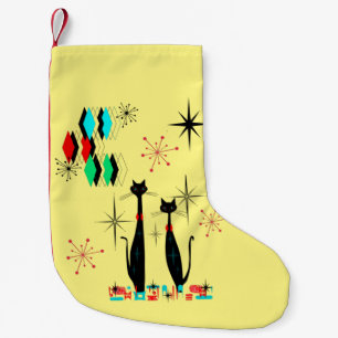 Calcetín Navideño Pequeño Gato de Guay MCM moderno de la era atómica de medi
