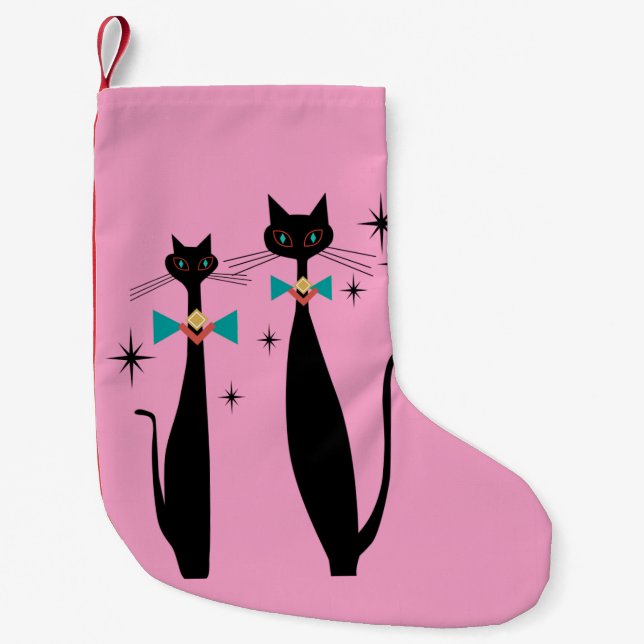 Calcetín Navideño Pequeño Gato de Guay MCM moderno de la era atómica de medi (Anverso)