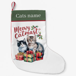 Calcetín Navideño Pequeño Gato de Navidad festivo agregar nombre