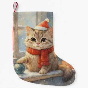 Calcetín Navideño Pequeño Gato de Navidad lindo y caprichoso