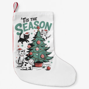 Calcetín Navideño Pequeño Gato de Navidad Retro Es La Temporada Meowy Catmas