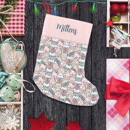 Calcetín Navideño Pequeño Gato de patrón múltiple de monograma mágico de Nav