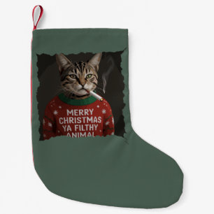 Calcetín Navideño Pequeño Gato divertido fumando en Navidad, meme sarcástico