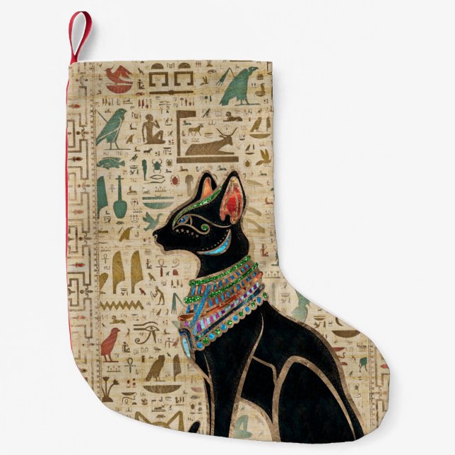 Calcetín Navideño Pequeño Gato egipcio - Bastet en el papiro (Anverso)
