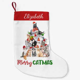 Calcetín Navideño Pequeño Gato Feliz Personalizado Divertido Gato Navidad