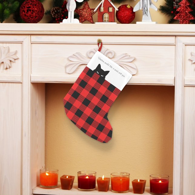 Calcetín Navideño Pequeño Gato Furtivo Cuadro Búfalo Rojo Cuadros (Subido por el creador)