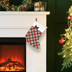 Calcetín Navideño Pequeño Gato Furtivo Tartán Plaid Royal Stewart