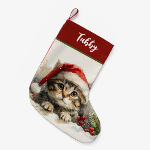 Calcetín Navideño Pequeño Gato Gatito Lindo Personalizado
