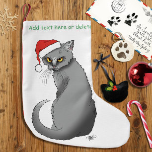 Calcetín Navideño Pequeño Gato Gris Divertido Gruñón Navidad Humor Festivo