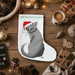 Calcetín Navideño Pequeño Gato Gris Divertido Gruñón Navidad Humor Festivo