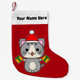 Calcetín Navideño Pequeño Gato Gris Tabby de Navidad