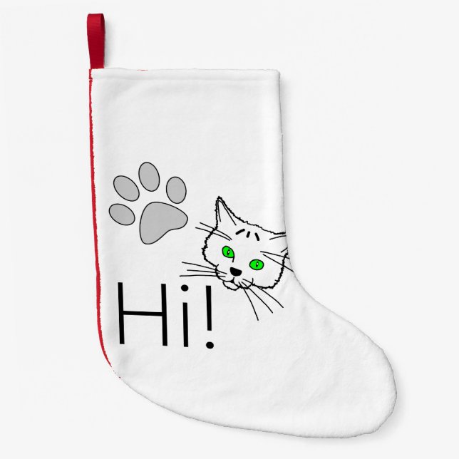 Calcetín Navideño Pequeño Gato - ¡Hola! (Anverso)