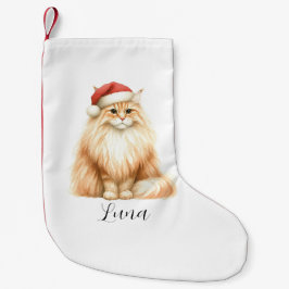 Calcetín Navideño Pequeño Gato Naranja acuarela en Santa Hat Stocking