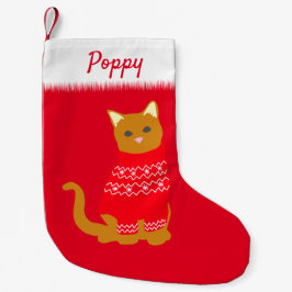 Calcetín Navideño Pequeño Gato navidad en jumper rojo festivo