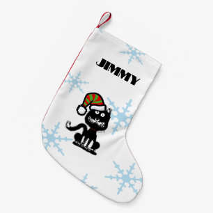 Calcetín Navideño Pequeño Gato negro divertido personalizado para las fiesta