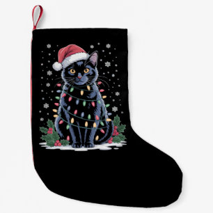 Calcetín Navideño Pequeño Gato Negro Navidad Sombrero de Santa Divertido Gat
