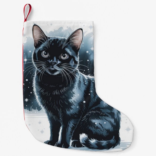 Calcetín Navideño Pequeño Gato negro Navidades Navidad (Anverso)