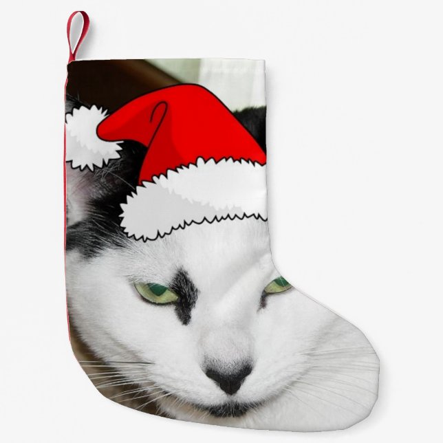 Calcetín Navideño Pequeño Gato negro y blanco navidad (Anverso)