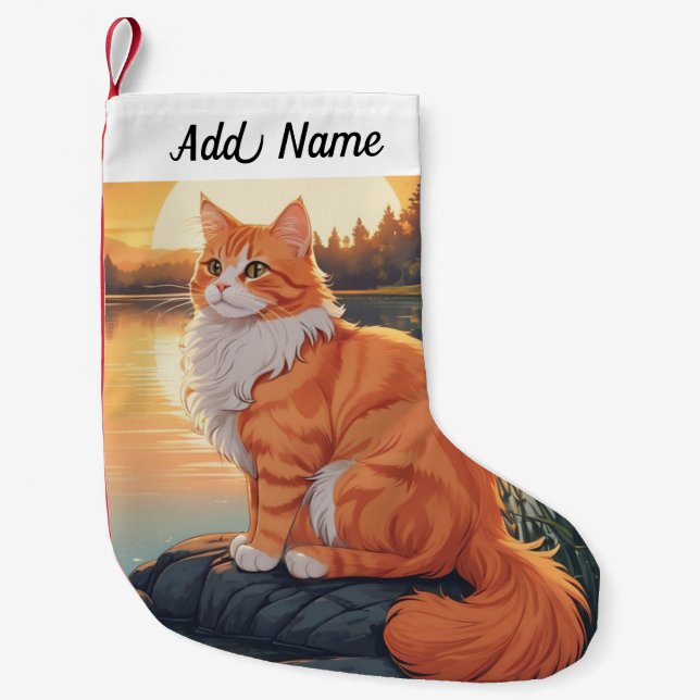 Calcetín Navideño Pequeño Gato Persa Naranja (Anverso)