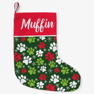 Calcetín Navideño Pequeño Gato personalizado rojo, blanco y verde
