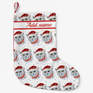 Calcetín Navideño Pequeño Gato plateado lindo con sombrero de Santa Navidad