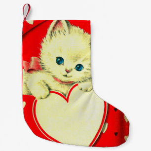Calcetín Navideño Pequeño Gato retro Kitty Corazón de Corazón
