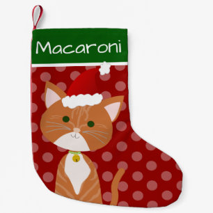 Calcetín Navideño Pequeño Gato Santa Atigrado Naranja