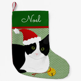 Calcetín Navideño Pequeño Gato Santa Blanco Y Negro Personalizado