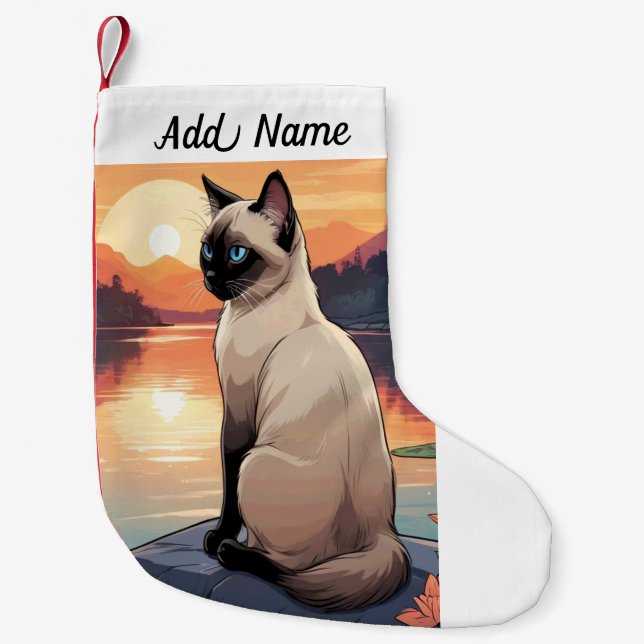 Calcetín Navideño Pequeño Gato siamés (Anverso)