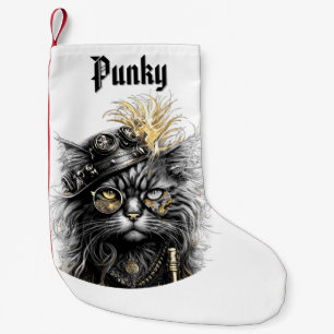 Calcetín Navideño Pequeño Gato Steampunk Impresionante con Nombre