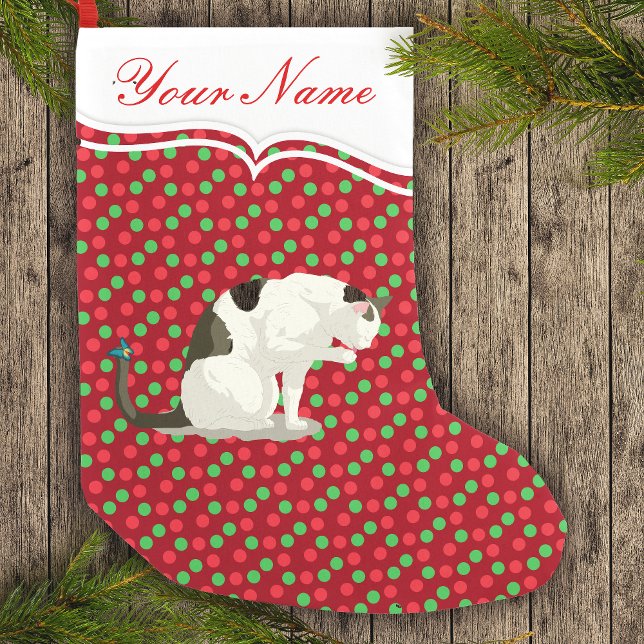 Calcetín Navideño Pequeño Gato Tabby Mariposa Blanca En La Cola Personalizad (Subido por el creador)