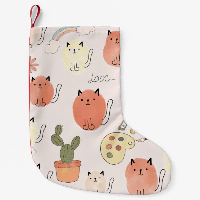 Calcetín Navideño Pequeño Gatos Kitty Kitten: Patrón animal lindo (Anverso)