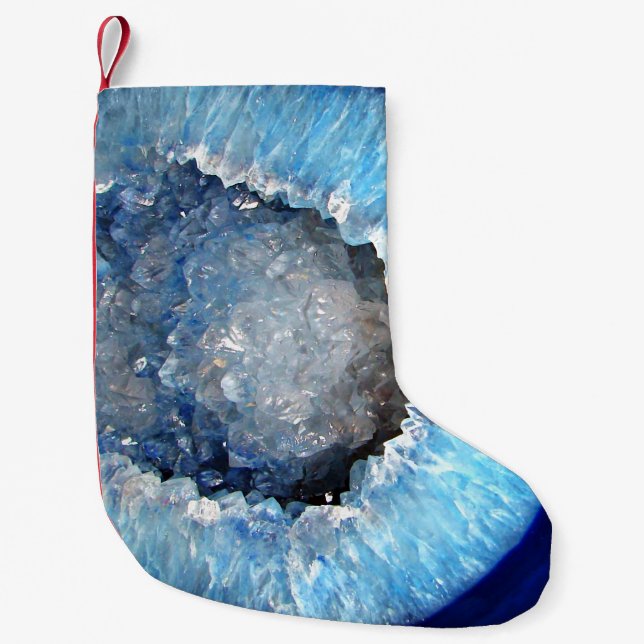 Calcetín Navideño Pequeño Geode de cristal azul de caída (Anverso)