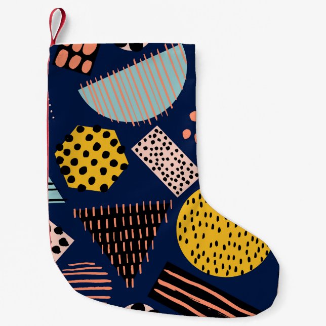 Calcetín Navideño Pequeño Geometría divertida: Resumen del patrón multicolor (Anverso)