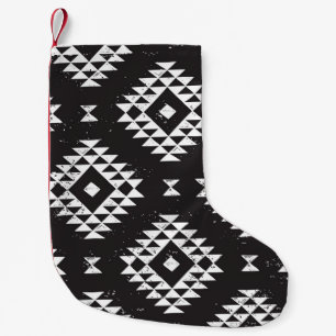 Calcetín Navideño Pequeño Geométrica Navajo: Tribal Blanco Negro.