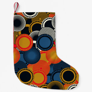 Calcetín Navideño Pequeño Geométrica Retro: Armonía de Círculos Dorados