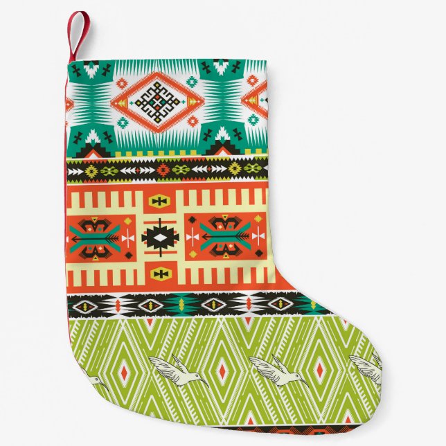 Calcetín Navideño Pequeño Geométrica Tribal: Cita Patrón de texto. (Anverso)