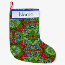 Calcetín Navideño Pequeño Geométrico rojo, verde y blanco