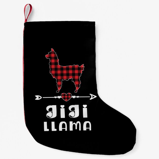 Calcetín Navideño Pequeño Gigi Llama Navidades Pajama Red Plaid Buffalo Gift (Anverso)