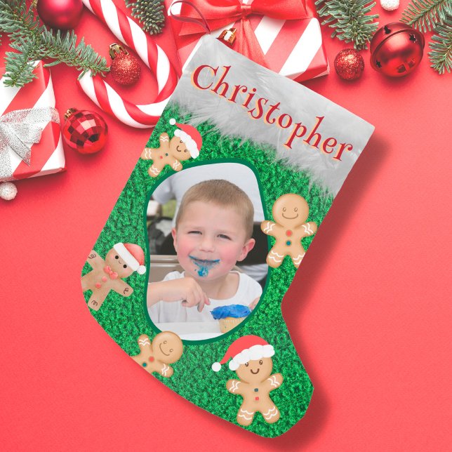 Calcetín Navideño Pequeño Gingerbread Man Green Cute Diversión Adorable Foto (Subido por el creador)