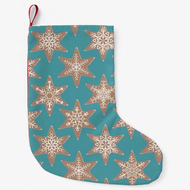Calcetín Navideño Pequeño Gingerbread Stars Christmas Stocking (Green) (Anverso)