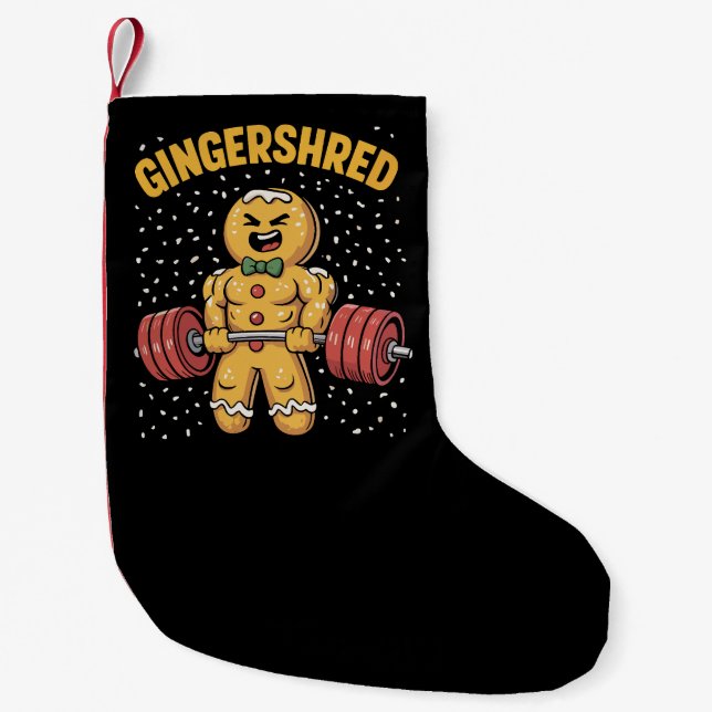 Calcetín Navideño Pequeño Gingershred Funny Gingerbread Man Gym Bodybuilding (Anverso)